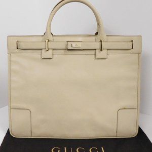 Gucci Beige Leather Belted‎ Slim Large Tote Bag